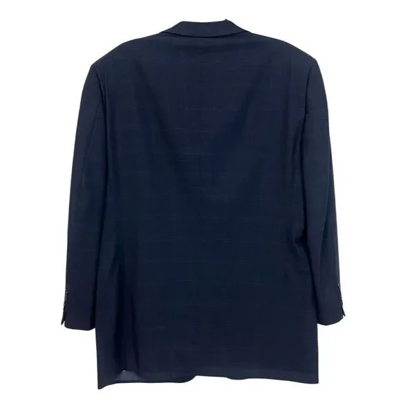 Ermenegildo Zegna Men's 52R Blue Wool Plaid Blazer Formal Designer Business - Picture 2 of 15